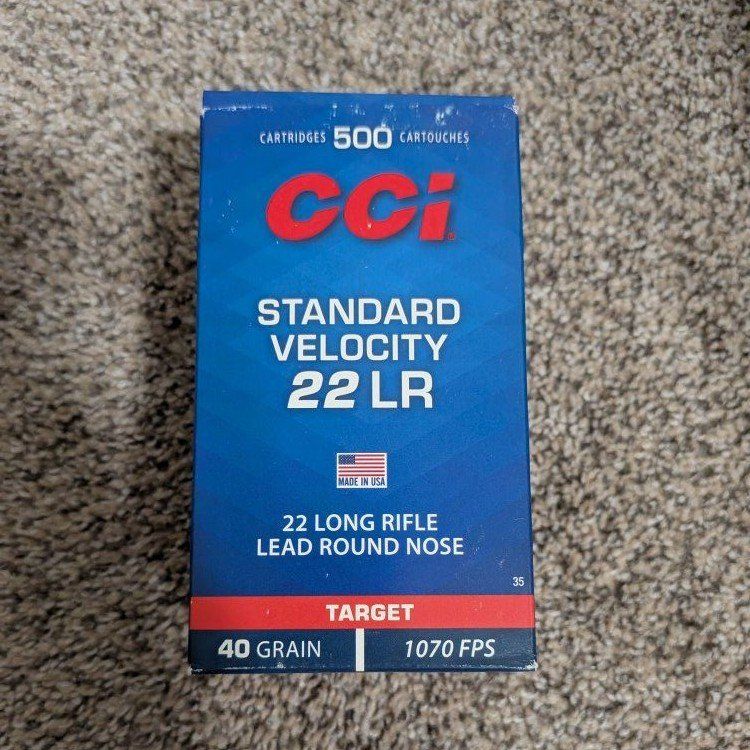 CCI Standard Velocity 22 LR 40 Grain Lead Round Nose Target Ammo - 500 Cartridges