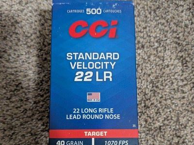 CCI Standard Velocity 22 LR 40 Grain Lead Round Nose Target Ammo - 500 Cartridges