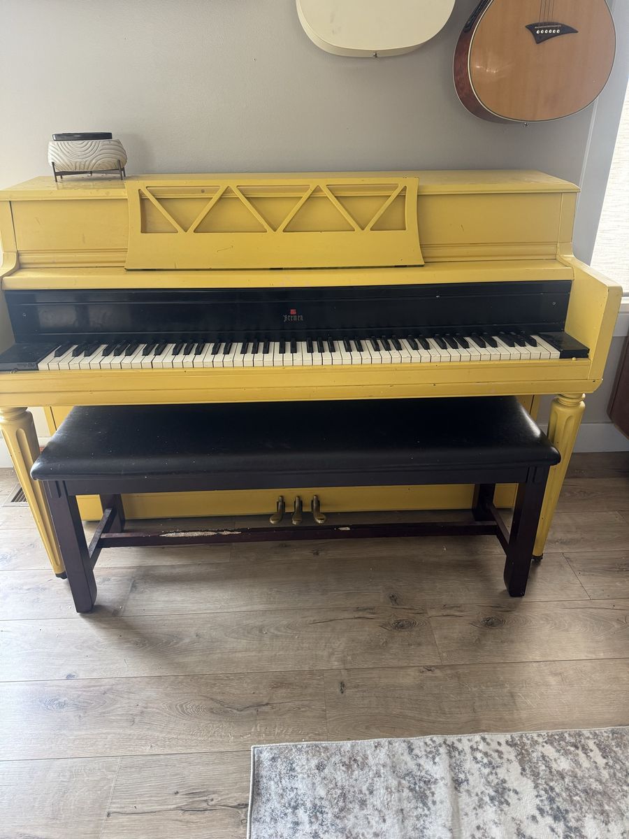 Pecola Upright Piano - Yellow - Musical Instrument with Bench