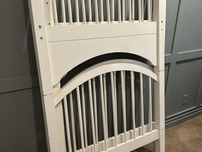 White Wood Twin Bunkbed/Headboard and Footboard Set - Spindle Design with trundle.