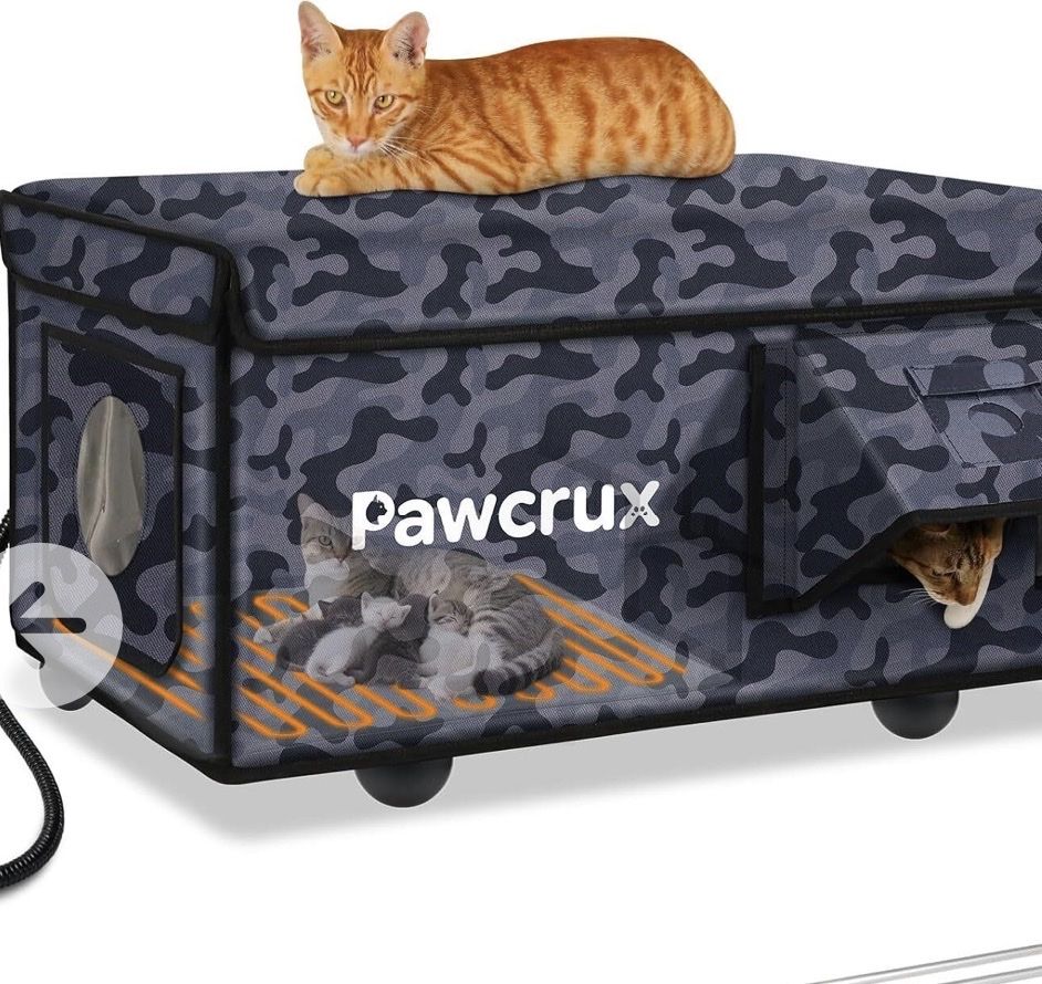New Pawcrux Indoor Outdoor Heated Cat House with Escape Door