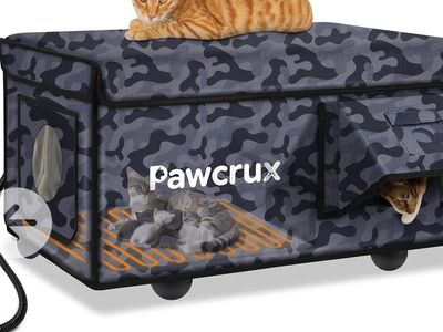 New Pawcrux Indoor Outdoor Heated Cat House with Escape Door