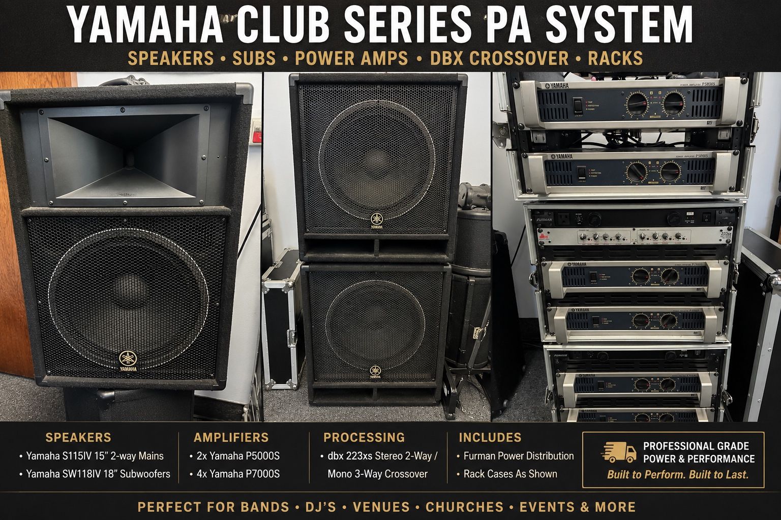 Yamaha Club Series Professional PA System – Speakers, Subs, P-Series Power Amps & dbx Crossover
