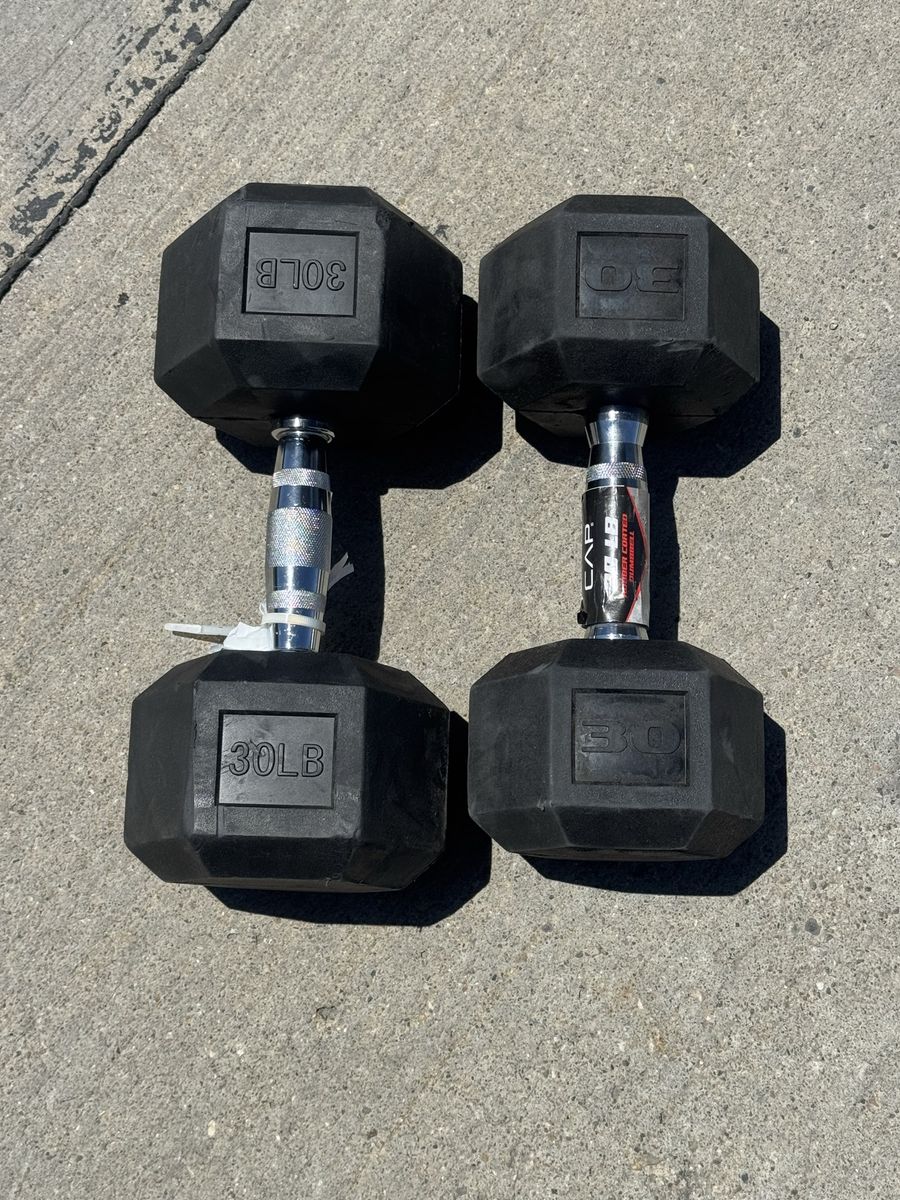 CAP Barbell 30LB Rubber Hex Dumbbells - Pair, Black/Silver