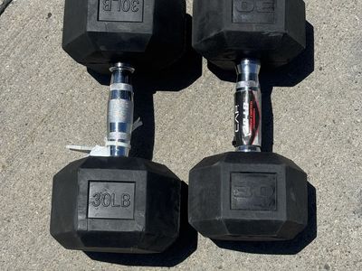 CAP Barbell 30LB Rubber Hex Dumbbells - Pair, Black/Silver