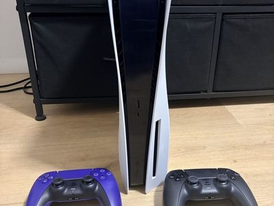 Sony PlayStation 5 PS5 Disc Console with 2 DualSense Controllers - White/Black, Purple, Black