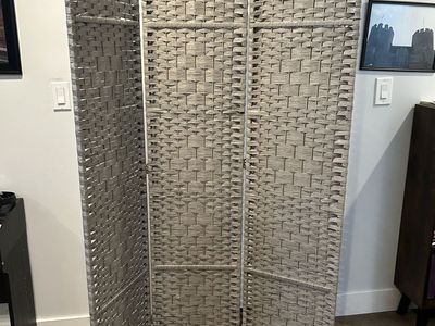 Gray Wicker 3 Panel Privacy Screen