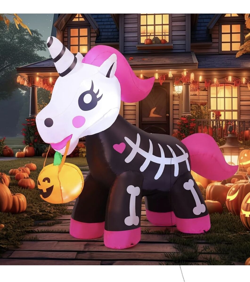 Halloween PINK Skeleton UNICORN Trick Or treat Inflatable Blow Up Pumpkin Home Decor Decoration Yard Prop