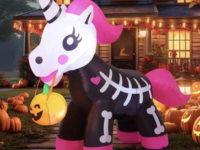 Halloween PINK Skeleton UNICORN Trick Or treat Inflatable Blow Up Pumpkin Home Decor Decoration Yard Prop