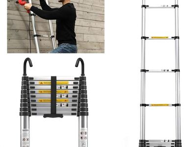 Saker Aluminum Telescoping Extension Ladder, 16.5FT Collapsible Stable Hook 330LBS Capacity