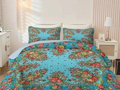 Colorful Beautiful Queen Sized Bedspread 100% Polyester + 2 Matching Pillow Shams NEW