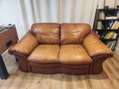 Brown Leather Loveseat Sofa - Used Good Condition