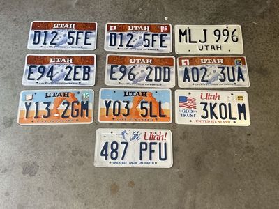 Used Utah License Plate Lot - Various Styles and Years (10 Plates Total)