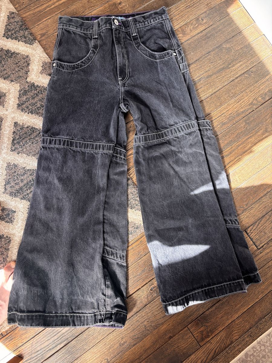JNCO Jeans Black Wide Leg Skater Rave Pants 34W x 32L Embroidered Graffiti Y2K 90s Vintage 100% Cotton