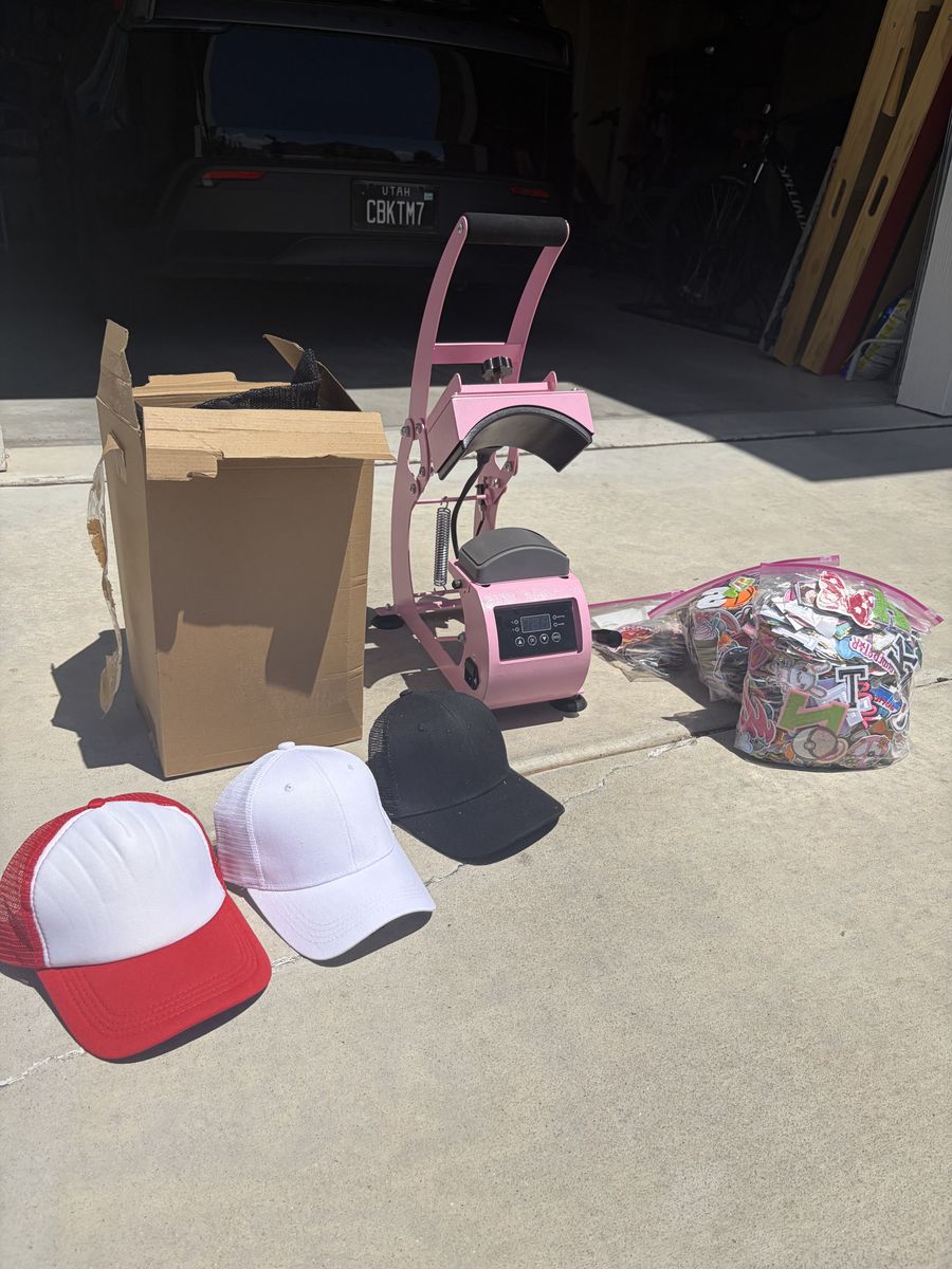 Pink Hat Heat Press Machine & Patch Bundle - Customize Hats with Included Patches