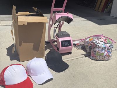 Pink Hat Heat Press Machine & Patch Bundle - Customize Hats with Included Patches