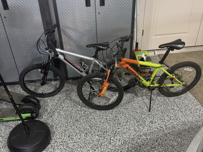 Nishiki Kids Mountain Bikes - Pair of 2, 20" & 24" Wheels, Green/Orange & Silver, Used