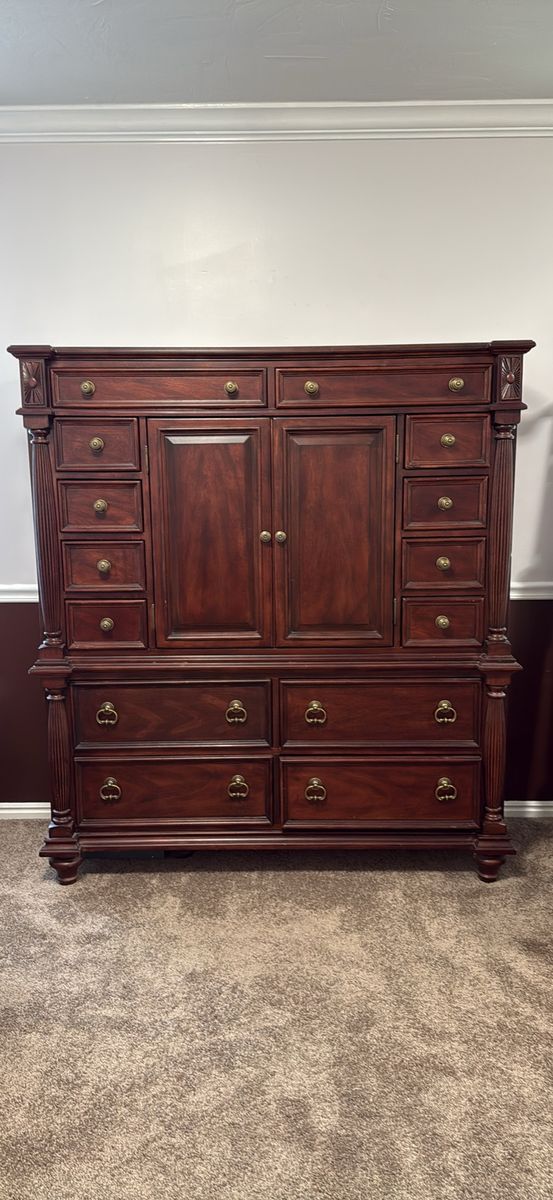 Elegant Traditional Wood Armoire Dresser Chest with Ample Storage and Ornate Hardware