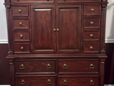 Elegant Traditional Wood Armoire Dresser Chest with Ample Storage and Ornate Hardware