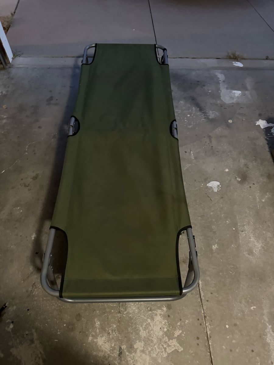 Green Folding Camping Cot Portable Steel Frame Sleep Bed