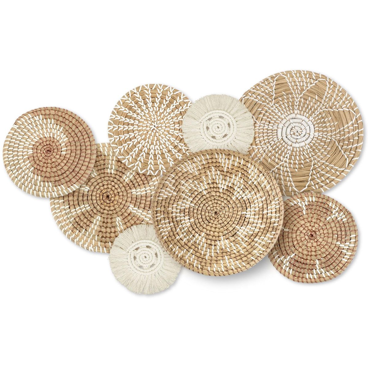 NEW 8 Pcs Boho Wall Basket Decor Decorative Bulrush Woven Basket Wall Decor Rustic Farmhouse