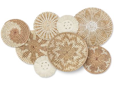 NEW 8 Pcs Boho Wall Basket Decor Decorative Bulrush Woven Basket Wall Decor Rustic Farmhouse