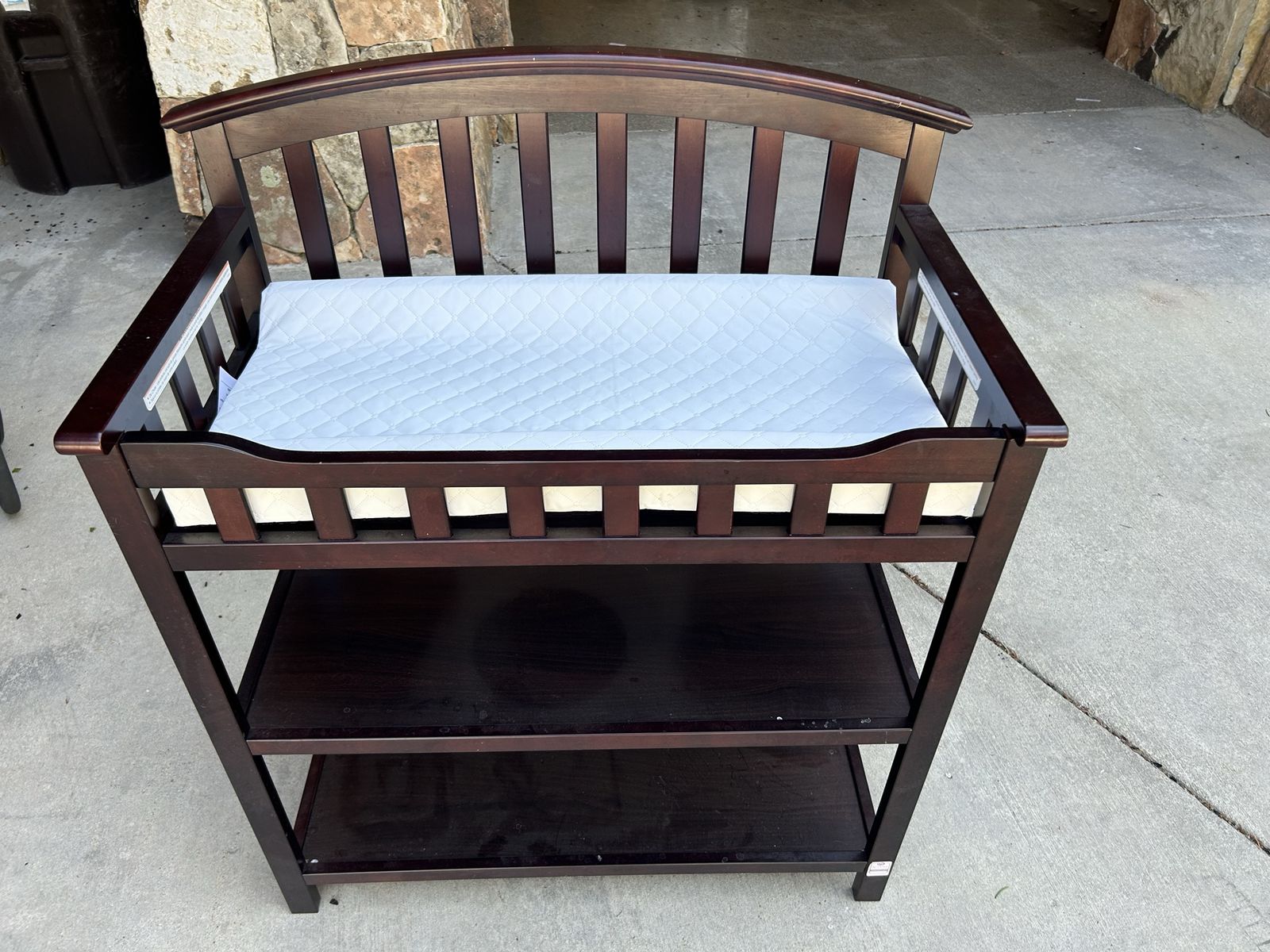 Dark Wood Baby Changing Table with Safety Rails and Storage Shelves - Graco Excellent Condition