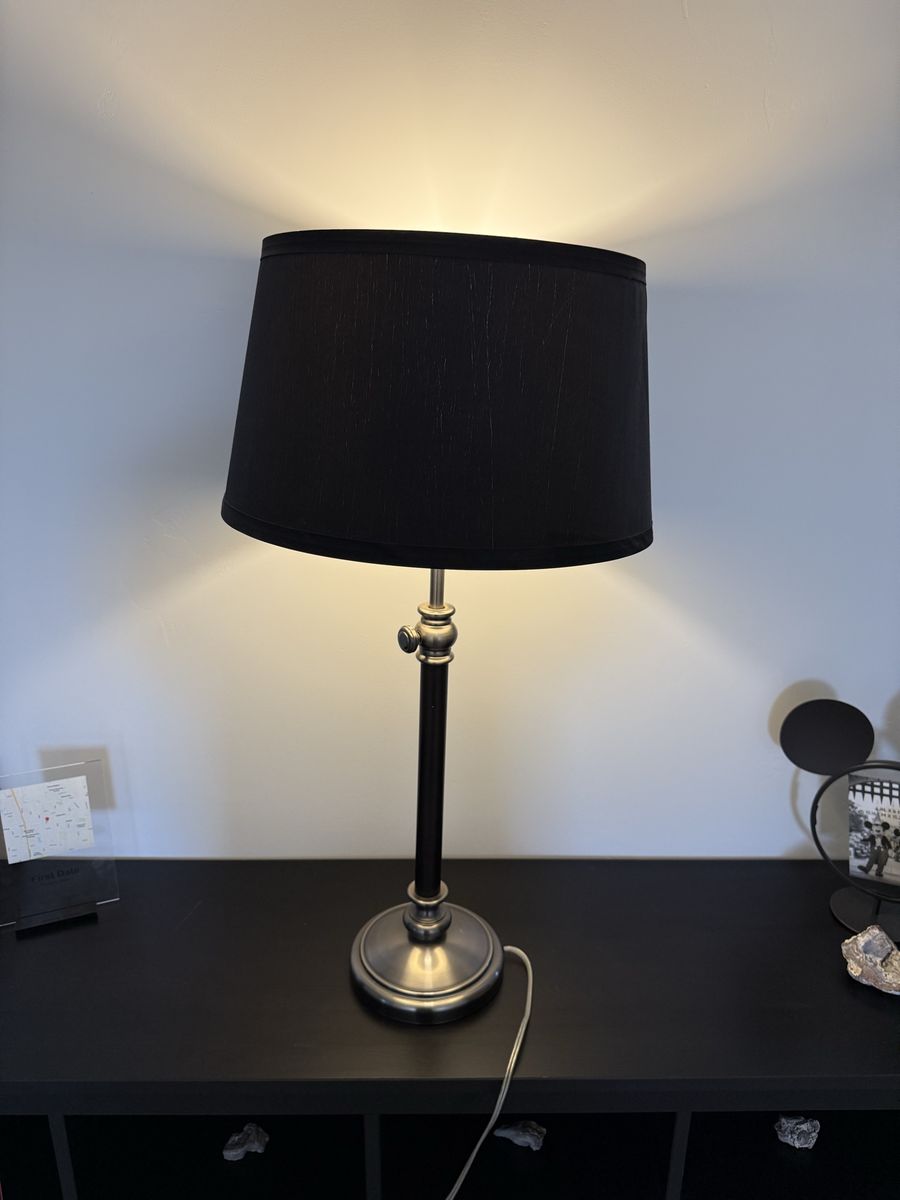 Table Lamp with Black Shade - Brushed Nickel Finish, Modern Table Lighting