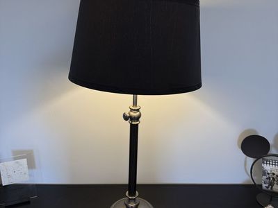 Table Lamp with Black Shade - Brushed Nickel Finish, Modern Table Lighting