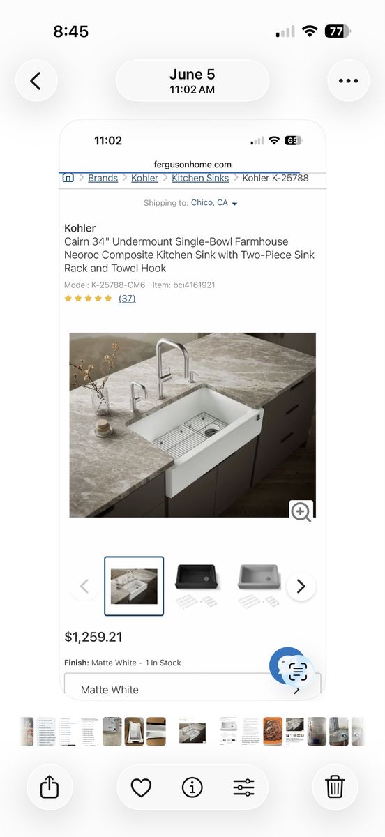 New Kohler Carin 34” White Farm Style Kitchen Sink
