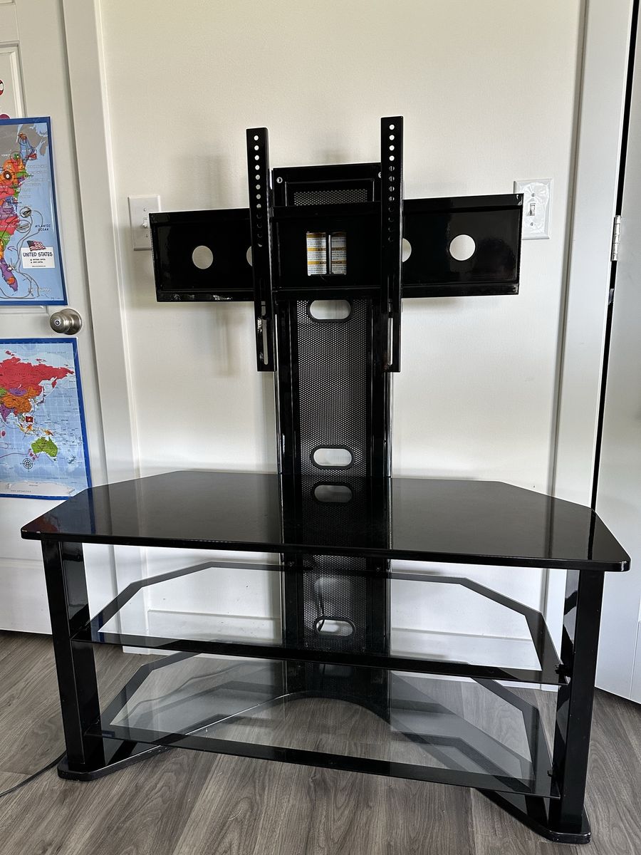 TV Stand Glass Shelves Swivel TV Mount
