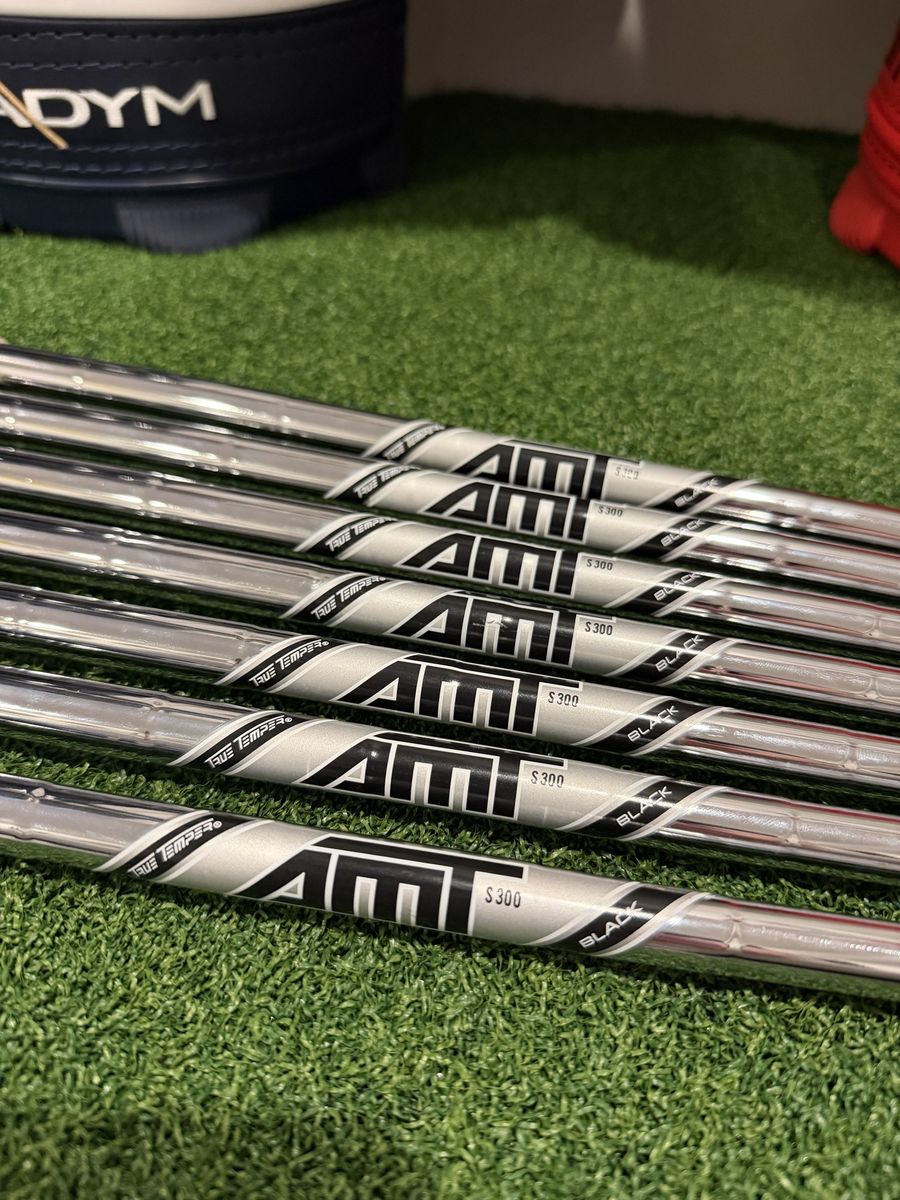 True Temper AMT Black S300 Stiff Iron Shaft Set 4-PW 0.355T - MCC Standard Grips