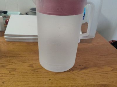 Clear Plastic Pitcher with Red Lid - Ideal for Beverages, Water, Juice