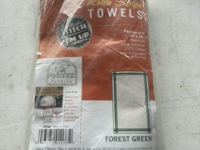 Aunt Martha's Stitch 'Em Up Retro Stripe Towels Forest Green 3 Pack 18x28