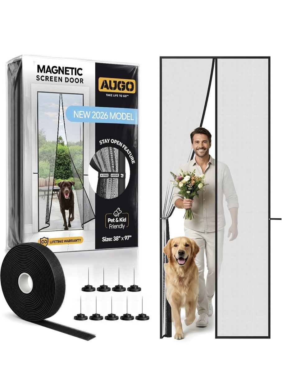 Never Used-AUGO Magnetic Screen Door - Self Sealing, Heavy Duty