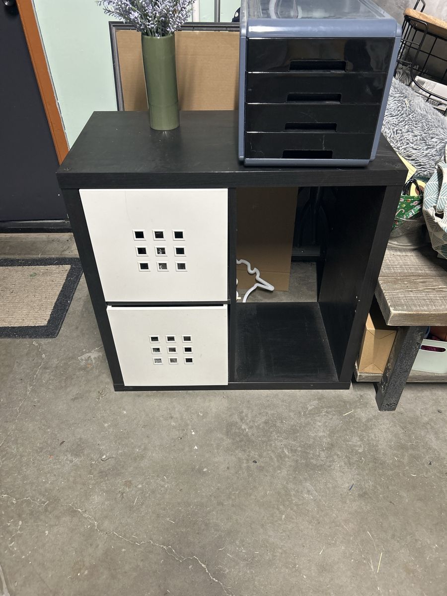 IKEA Black Cube Storage Organizer with Two White Drawer Inserts