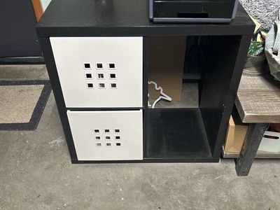 IKEA Black Cube Storage Organizer with Two White Drawer Inserts