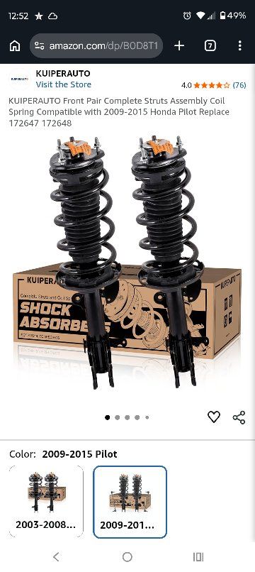 KUIPERAUTO Front Pair Complete Struts Assembly Coil Spring for 2009-2015 Honda Pilot