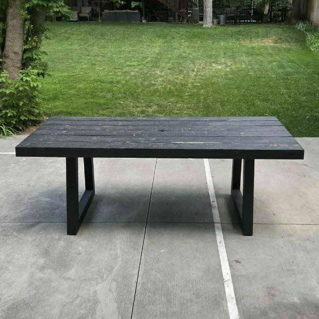 Large 84” Outdoor World Market Rayne Eucalyptus Wood Black Patio Table Heavy