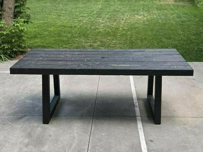 Large 84” Outdoor World Market Rayne Eucalyptus Wood Black Patio Table Heavy