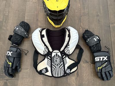 Lacrosse Gear: Helmet & Brine Chest Protector, Arm Pads, Gloves - Size Small