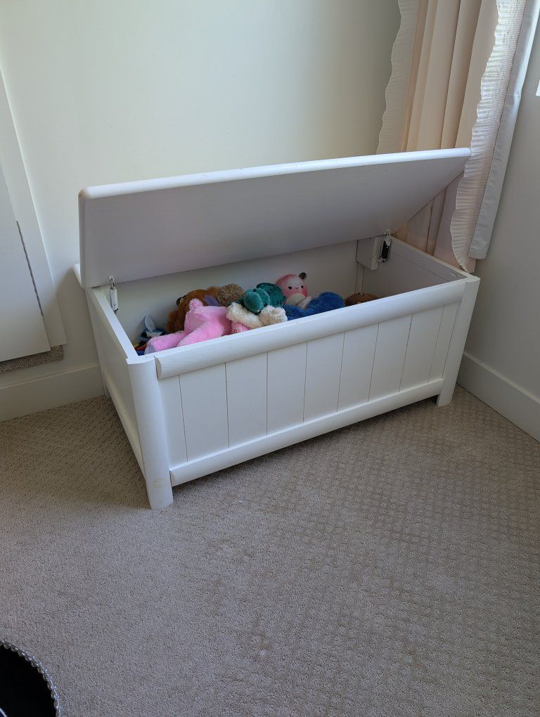 White Wooden Toy Box with Safety Hinge - Great for Kids' Rooms & Storage