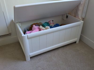 White Wooden Toy Box with Safety Hinge - Great for Kids' Rooms & Storage