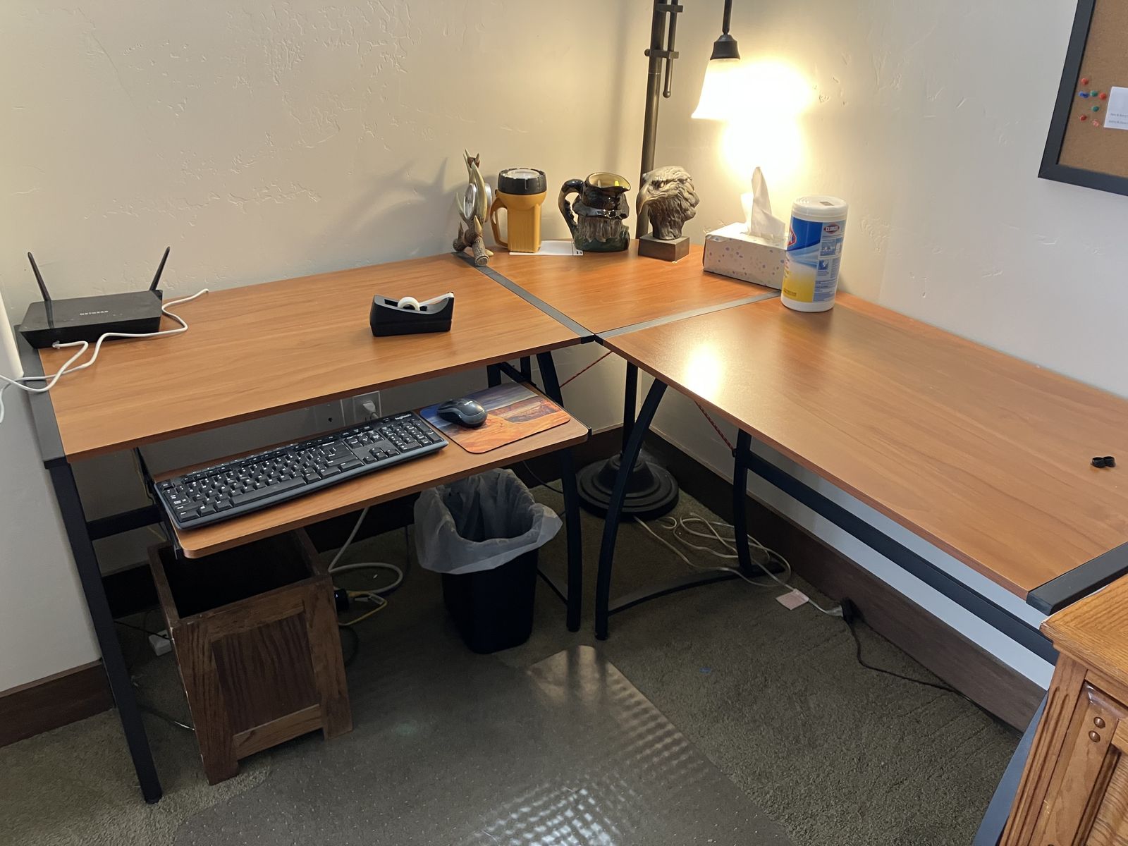 Computer desk and oak file cabinet