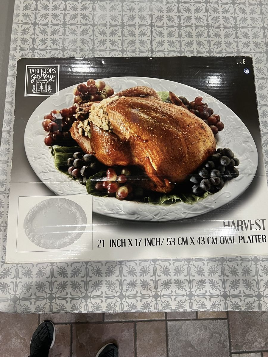 NEW IN BOX Tabletop Gallery Harvest 21x17" Oval Platter, Embossed Ceramic Serving Dish
