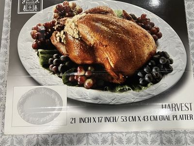 NEW IN BOX Tabletop Gallery Harvest 21x17" Oval Platter, Embossed Ceramic Serving Dish