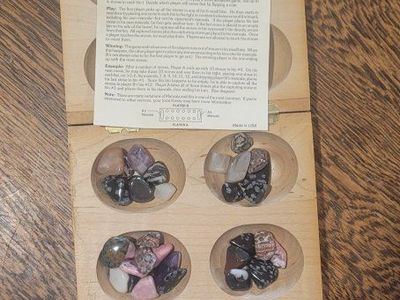 Travel Mancala Wooden Board Game w/ Gemstone Playing Pieces - African Stone Game.