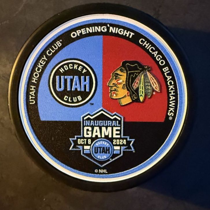 Official NHL Utah Hockey Club vs. Chicago Blackhawks Inaugural Game Puck - Oct 8, 2024 Opening Night