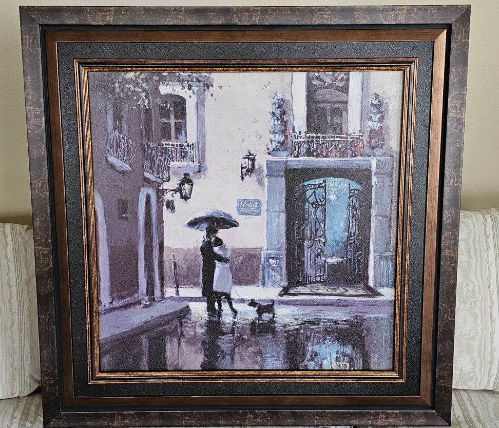Framed Romantic Couple w/ Dog in Rain -Print  
Framed 31.5"×31.5"