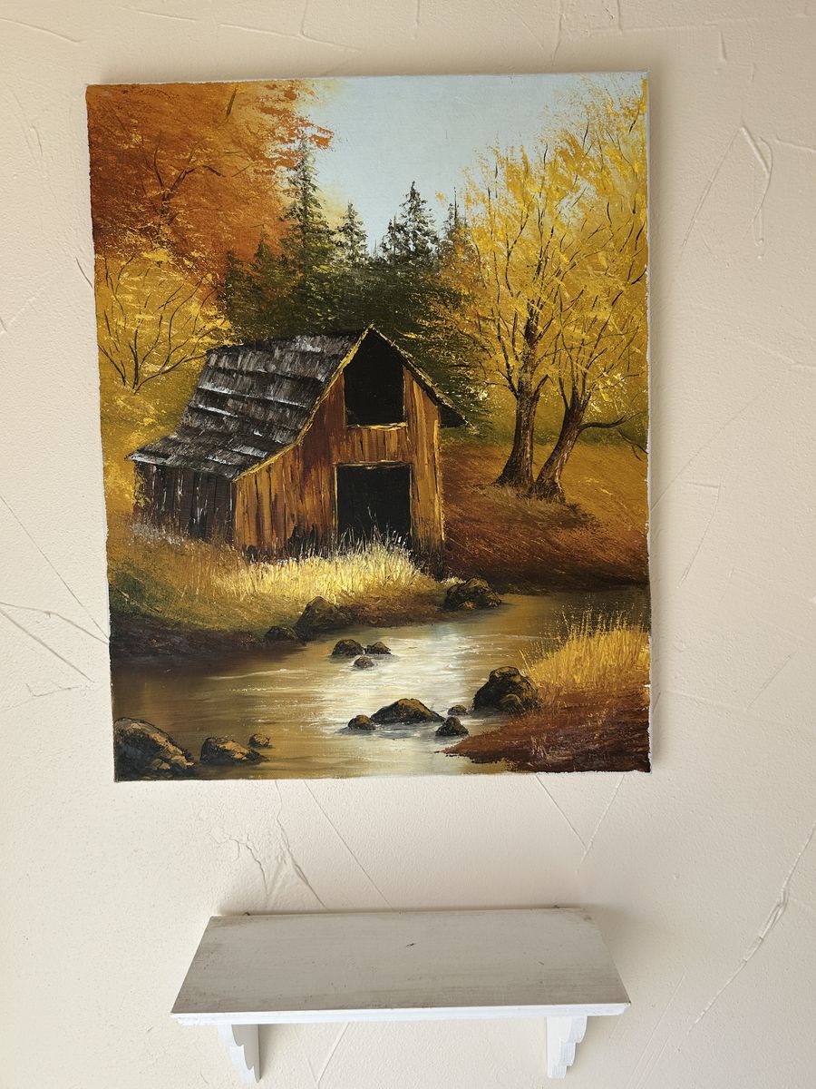 Original Oil Painting on Canvas – Autumn Barn Landscape (20”)